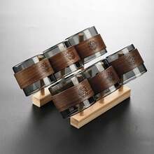 Taza de té de vidrio grueso con anillo de madera, resistente al calor taza de agua, taza principal, taza de café de vidrio para el hogar - 1 pieza de 150 ml - Ver 8