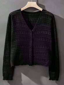 1pc Women's Shrug, Loose V-Neck Hollow Out Knitted Air-Conditioned Shirt, New Style Long Sleeve Sunscreen Cover Up Top Accessories Women