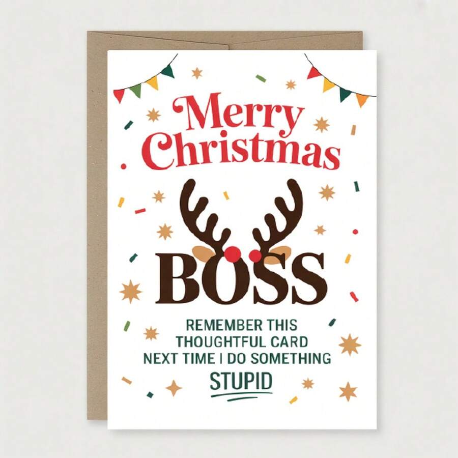 1 张有趣的圣诞工作场所贺卡 | 员工给老板的幽默祝福 | “请饶恕我吧”俏皮情怀，附信封和贴纸 - A - 查看 1