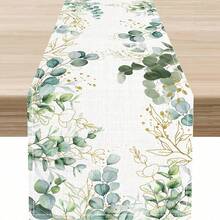 13x72 Inch Rectangular Bohemian Style Green Plant & Floral Pattern Table Runner With Green Leaves And Golden Decor, Suitable For Spring/Summer Family Parties, Dining Table Decoration - Green - View 12