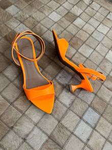 Low Heel Sandal With Leaf Toe - Neon Orange - View 1