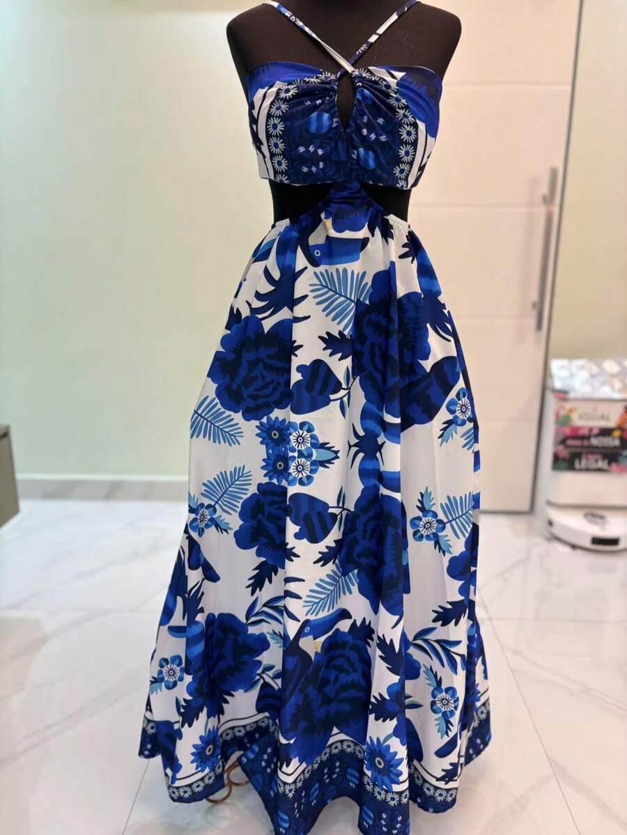 Long Dress With Openwork Straps, New Summer Fashion - Blue - View 1