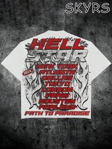 [SKYRS] (180 Pure Cotton T-Shirt) Y2K Style Graphic And Letter Double-Sided Printing Men's Summer Round Neck Short Sleeve Casual Cotton - màu đen - Xem 3