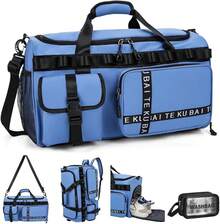 Lukovee Maleta Deportiva Hombre Impermeable, Mochila Gym Gran Capacidad, Mochila Deportiva para Hombre y Mujer, Bolsa de Viaje con Compartimento para Zapatos/Neceser/Separación Húmedo y Seco - B-Azul - Ver 9
