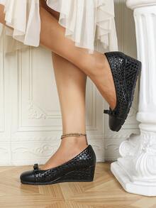 Women's Fashion Wedge Heel Soft Comfortable Pointed Toe High Heels - Black - View 4