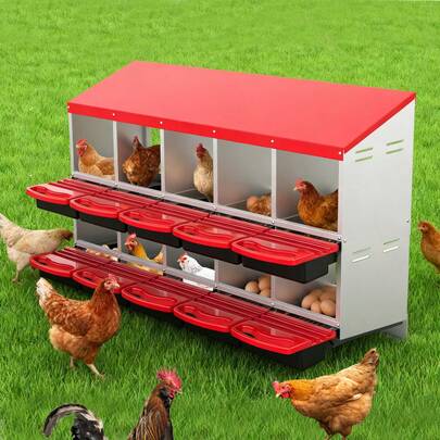 Advwin Chicken Nesting Box, 10 Compartment Galvanized Steel Chicken Laying Boxes, Nesting Boxes For Chickens, Easy Egg Collection For Chicken House, Backyard, Farms