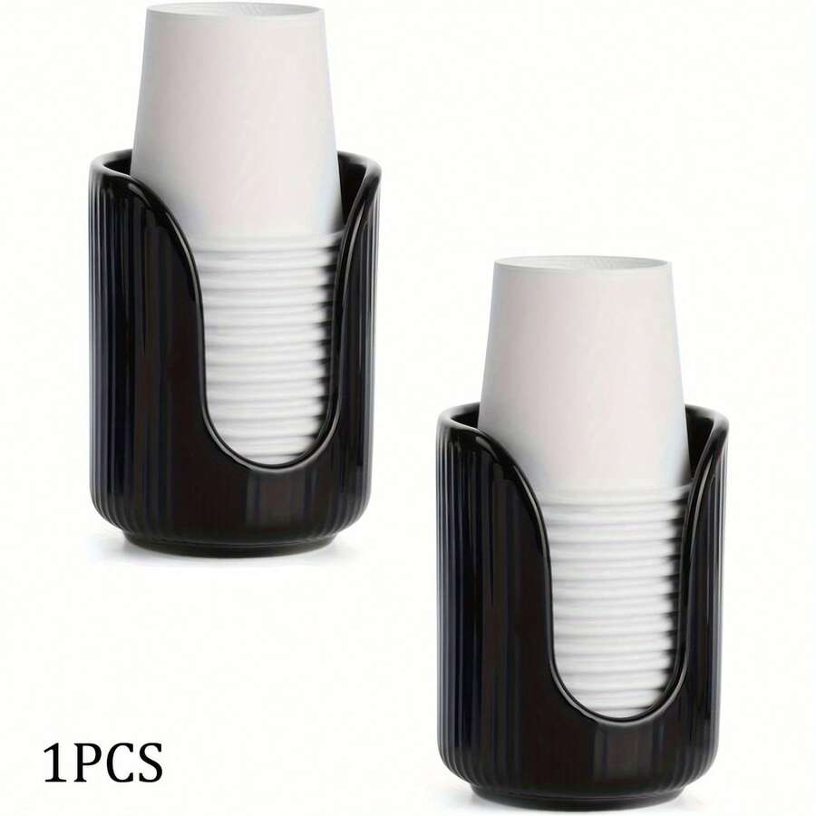 1/2pcs Ceramic Bathroom Cup Dispenser With Stylish Vertical Stripes - Disposable Mouthwash Cup Holder For Rinsing Cups On Bathroom Vanity Countertops