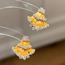 18K Gold Plated Zirconia Vintage Coin Christmas Tree Earrings, Luxury Retro Jewelry For Women