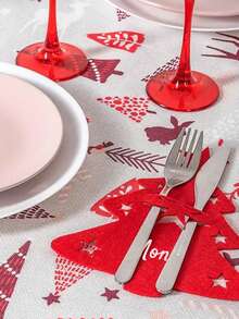 Customizable Name Christmas Tree Felt Personalized Cutlery Holder Bag Knife Fork Pouch Tableware Mat Party Table Decor Personalized Name Mat For Home Kitchen, Restaurant Dining, Party And Holiday Table Decor - Multicolor - View 10