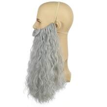 Men Long Curly Grey Fake Beard Wizard Cosplay Big Mustache Beard Accessories Adult Heat Resistant Synthetic Fiber Brethable Adjustable Size For Cosplay Halloween Costume Party