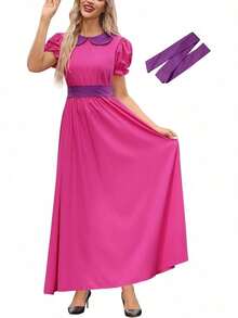 Halloween 2025 Women's Halloween Princess Cosplay Costume Bubble Sleeve Party Maxi Dress - 紅紫色 - 查看 1