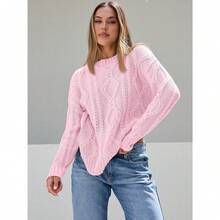 2025  Women's Oversized Cable Knit Crewneck Sweaters - 淡粉紅色 - 查看 2