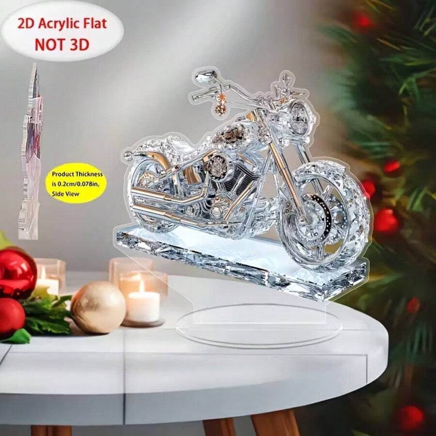 2D Acrylic Motorcycle Desk Decor - Transparent Crystal-Like 2D Decoration, Perfect Holiday Gift, No Power Needed