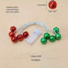 1 pieza Guirnalda de campana navideña con luces - Rojo y Verde, LED cálido, a pilas, adecuado para decoración del hogar, guardería, dormitorio, chimenea, escalera, fiesta, boda, cortina, árbol de Navidad - Perfecto para fiestas, cumpleaños de niños, Acción de Gracias, Año Nuevo y celebraciones de invierno (Baterías no incluidas), Luces de Navidad para interiores