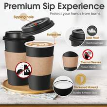 500毫升纸质咖啡杯，150/60/30个装，一次性带盖热咖啡杯，黑色，适用于热咖啡和可可饮品，适合家庭和咖啡馆使用，派对理想之选