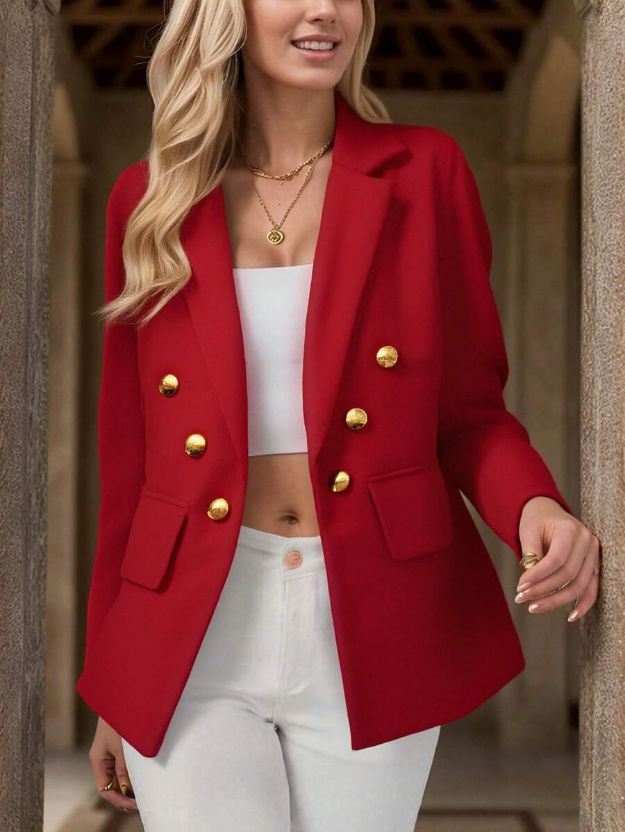 Steve Store Women's Fashion Elegant Women's Blazer Suit Tailored With Buttons - Đỏ - Xem 1