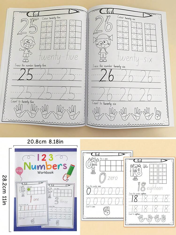 儿童字母数字涂色和书写练习，A4 尺寸数字 0-30 描摹练习册，学龄前数学学习幼儿园数字书写涂色书蒙特梭利，学龄前学生在家学习，教学文具，教师赠送学生礼物 - 彩色 - 查看 3