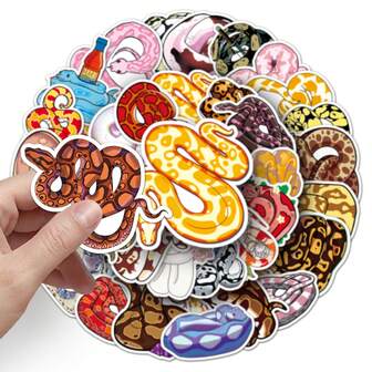 50张蛇形卡通可爱动物创意装饰贴纸，适用于剪贴簿、水瓶、行李箱、手机壳