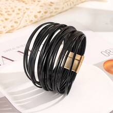 1pc Boho Vacation Style Multilayer Contrast Magnetic Buckle Bracelet Unisex Rock Hippie Wide-Brimmed Disturbing Bangle Wrap Bracelet For Women