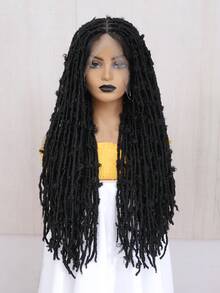 30英寸全双层蕾丝前置盒式辫假发，自然蝴蝶结造型，钩针编织，适合美国女性日常佩戴。合成蕾丝前置编织假发。 - 彩色 - 查看 3