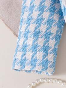 3pcs/Set Toddler Girls' Fashionable Red Plaid Jacket, Turtleneck Top & Rose Button Skirt, Autumn/Winter - Blue - View 8