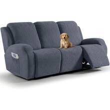 VANSOFY Recliner Couch Cover, 8-Pieces Stretch Recliner Sofa Cover Soft Jacquard Reclining Slipcover Furniture Protector With Elastic Bottom For Kid, Pets(3 Seat,Gray)