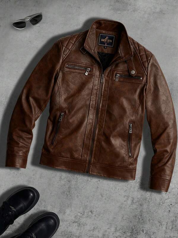 Men's Fall/Winter Jacket Features PU-Coated Construction With Multi-Zipper Details And A Thickened Lining To Lock In Warmth During Frigid Seasons The Ultimate Gift Selection For Your Husband Or Boyfriend This Winter