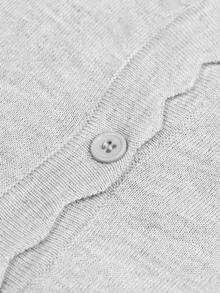 女式针织长袖纽扣前短款开衫，扇贝边高弹力，春秋季 - 灰色 - 查看 9