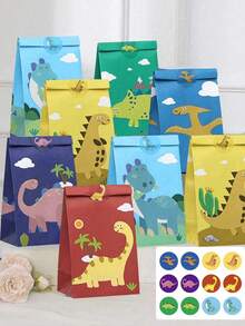 14Pcs Dinosaur Gift Bags With Sealing Stickers, Cute Animal Party Favor Bags For Kids' Birthday & Parties