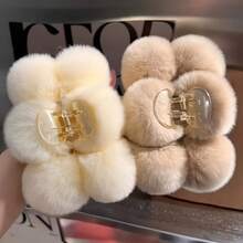Large Plush Hair Clip With Rabbit Ears - Cute Bubble-Style,  Ponytail Clip For Women, Comes With Fluffy Hair Accessories, Available In Solid Colors, Perfect For Autumn And Winter Seasons - Màu be - Xem 2