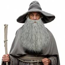 Men Long Curly Grey Fake Beard Wizard Cosplay Big Mustache Beard Accessories Adult Heat Resistant Synthetic Fiber Brethable Adjustable Size For Cosplay Halloween Costume Party