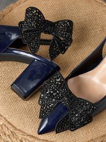 1 Pair Rhinestone Bowknot Shoe Clips, Glamorous Detachable Shoe Flower Elastic Foldable Decorative Clips, Suitable For Weddings, Parties, Galas, Versatile For High Heels, Flats, Bags - Black - View 6