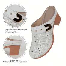 Ecetana White Heels For Women.Women's High-Heeled Mules, Platform Sandals For Women Comfortable Wedge Sandals, Hollow Out Design, Perforated Closed Toe Slip On Sandals. Perfect For Casual Outdoor Sandals, Women's Slide Sandals With Heel Cushion Dress Shoes Casual Summer.Women Slide Sandals With Heel For Beach, Pool, Garden - 白色 - 查看 3
