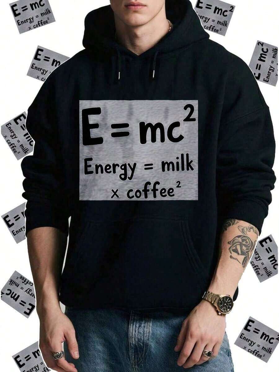 Humorous Energy Milk Coffee Equation Men 's Fashion Sweatshirts,Fall Hoodies,Men's Fall Clothes,Street Wear,Halloween,Mens Hoodies,Y2k Clothes,Jesus Hoodie,Thanksgiving Day,Nightmare Before Christmas,Christmas - Black - View 1