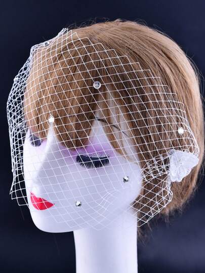 Velo de novia con strass blanco estilo pajarera, accesorio elegante para el cabello de mujer adecuado para fiestas, banquetes, fotografía y otras ocasiones