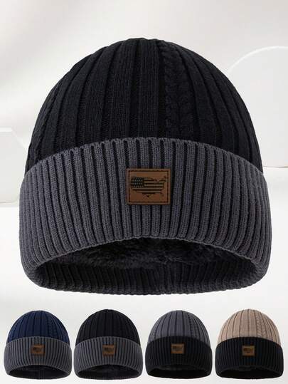 1pc Unisex Autumn/Winter Outdoor Casual Fashion Thermal Lined Warm Comfortable Color Block High Quality Knit Beanie Hat, Versatile For Daily Wear Men's Winter Clothing