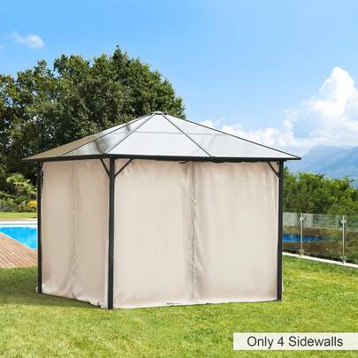 Outsunny 10' X 10' Universal Gazebo Sidewall Set With 4 Panels, Hooks/C-Rings Included For Pergolas & Cabanas, Beige