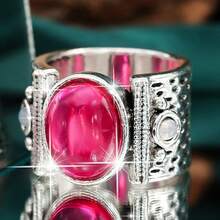 1 pieza Anillo de compromiso elegante y lujoso para mujer, con engaste en tono plateado y circonita cúbica roja brillante sintética, ideal para bodas, fiestas y regalo del Día de San Valentín para un ser querido