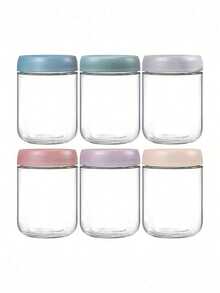玻璃密封罐，适用于食品储存，非常适合存放茶叶、谷物、坚果、零食、咖啡豆、糖、糖果、香料、厨房用品和酸奶，便携式透明食品容器，厨房谷物储存罐，婚礼礼物、圣诞礼物、万圣节礼物（盖子颜色随机） - 彩色 - 查看 1