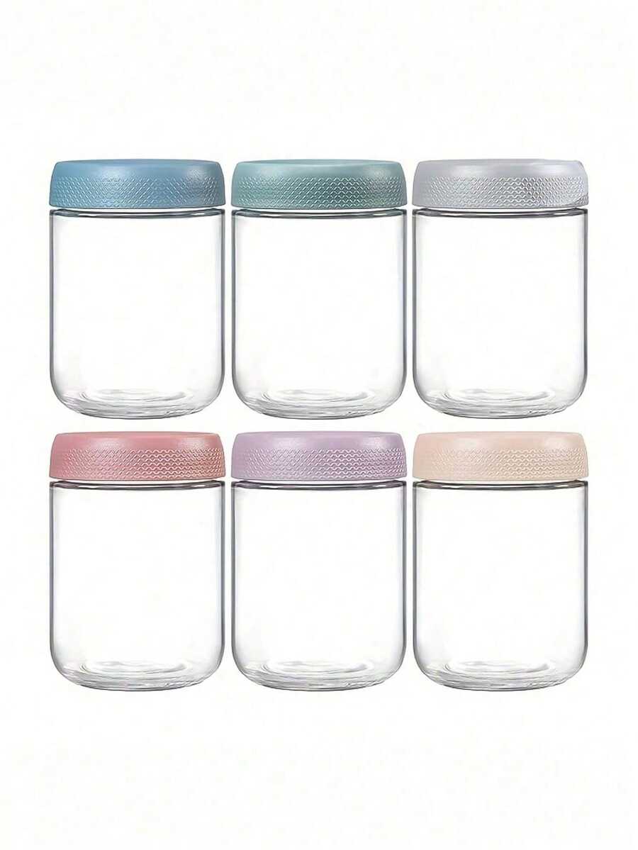 玻璃密封罐，适用于食品储存，非常适合存放茶叶、谷物、坚果、零食、咖啡豆、糖、糖果、香料、厨房用品和酸奶，便携式透明食品容器，厨房谷物储存罐，婚礼礼物、圣诞礼物、万圣节礼物（盖子颜色随机） - 彩色 - 查看 1