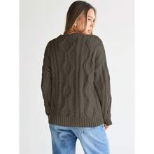 2025  Women's Oversized Cable Knit Crewneck Sweaters - Cedar Brown - View 3