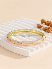 1pc Fashionable New Gold-Plated Small Flower Enamel Bangle, Suitable For Girls And Women - Pink - View 5