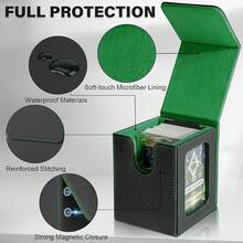 Magnetic Card Deck Box For TCG Storage, Holds 100 Double-Sleeved Cards - Black & Green - View 9