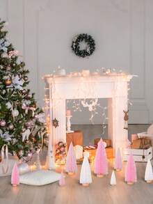 9 pièces Arbres de Noël artificiels miniatures en sisal rose avec base en bois. Petits arbres de Noël artificiels en pin pour la décoration de la maison, de la table, des fêtes de Noël. Décorations de Noël, fête de Noël, décoration de la maison, décorations de table, ornements d'hiver