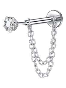 CIZME 1件装垂坠扁平耳环，带链，16G无螺纹不锈钢推入式耳环，适用于耳软骨、耳廓、耳屏、鼻部穿孔，男女通用，6/8毫米针，鼻钉，唇环，耳软骨环，唇部穿孔，美杜莎鼻饰，耳屏，耳廓饰品 - 金銀色-2 - 查看 14