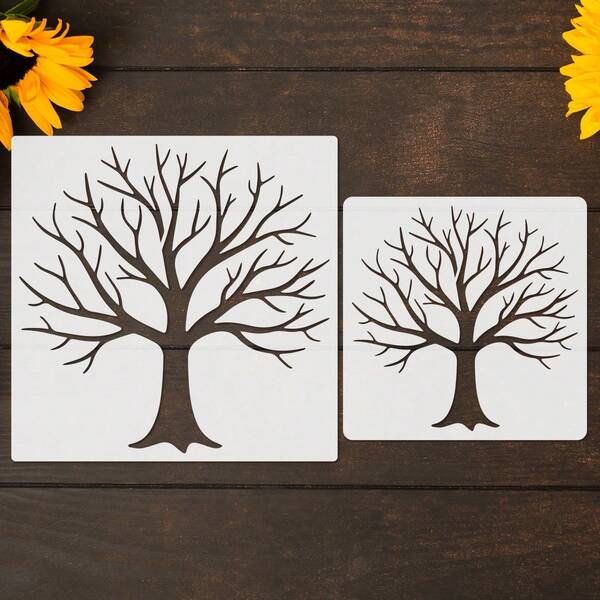 2 Pieces Tree Of Life Stencil 6 Inch And 8 Inch, Reusable Painting Template, Suitable For DIY Crafts And Canvas Art Supplies