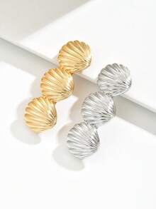 1pc Metal Texture Shell Hair Clip, 3-Piece Set For Women, Everyday Hairstyle Accessory, Claw Clips