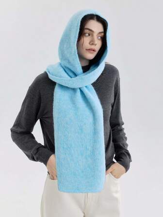 1 st enfärgad stickad halsduk med huva för kvinnor, varm och vindtät, mjuk och bekväm, moderiktig unisexhalsduk lämplig för höst/vinter, inomhus, kontor eller utomhussemester för klänning