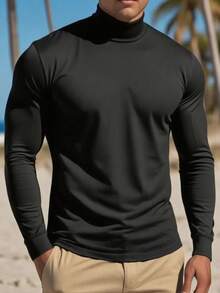 Camiseta de manga larga con cuello de tortuga para hombre, adecuada para uso casual al aire libre, primavera/otoño