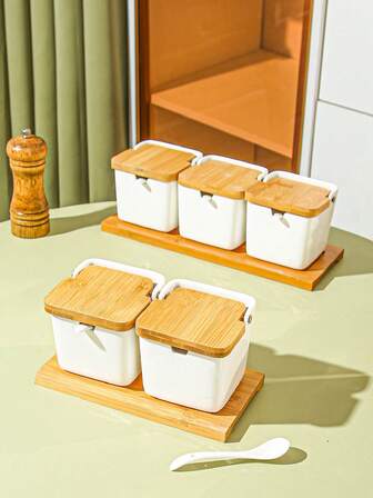 1 Set Household Seasoning Jars, Spice Containers Storage Rack, Kitchen Salt Pepper Shaker Condiment Box, Suitable For Outdoor, Party, Gift, Birthday